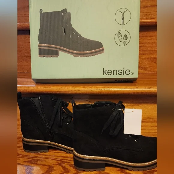 Kensie Black Lace-Up Ankle Boots - Picture 2 of 8